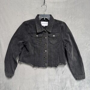 The Style Between Us Jacket Womens Medium Gray Denim Jean Cropped Raw Hem